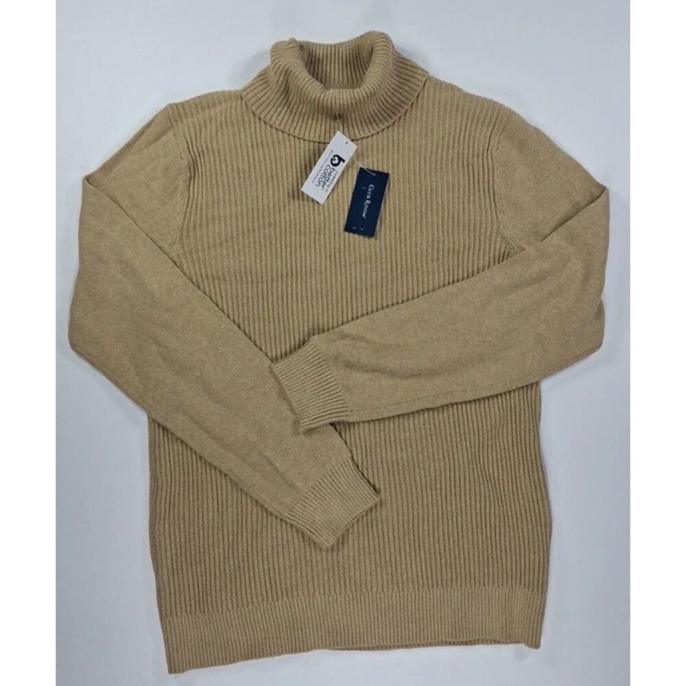 Club Room Mens Small Turtleneck Sweater Toast Brown Knit Pullover New With Tags